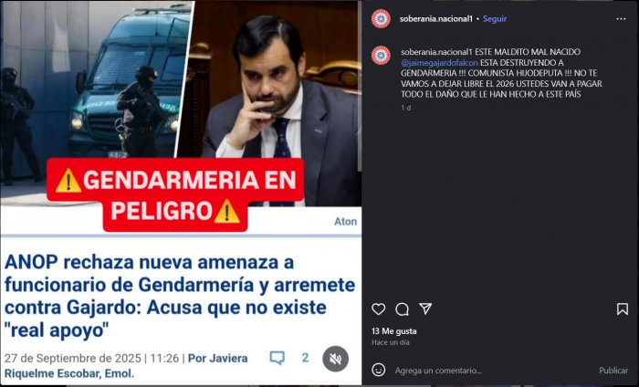 Espero un Pronunciamiento de José Antonio Kast y Johannes Kaiser por las Amenazas de Muerte al Ministro de Justicia, Jaime Gajardo

Estos son Grupos de Ultraderecha, base de apoyo de Kast y Kaiser, tambien espero ver a Matthei condenando la violencia "venga de donde venga"