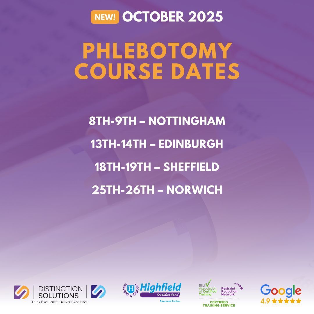 DistinctionSol1's tweet photo. 🩸 October Phlebotomy Training dates! 

Join practical, expert-led courses in Nottingham, Edinburgh, Sheffield, and Norwich designed to boost your clinical career.

Secure your seat now: https://t.co/5v7XYvX3Zy https://t.co/Cgm1uWYT2q