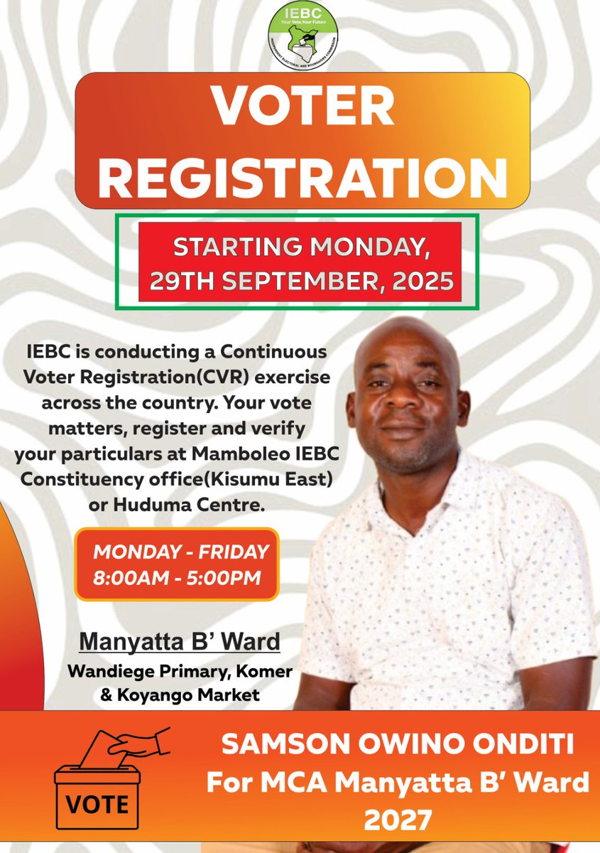 SamsonOnditi12's tweet photo. #BallotBullet
#CivillianDuty
Let your Vote count by registering as a Valid Voter at the @IEBCKenya offices countrywide! https://t.co/lQ3PBFGjuX