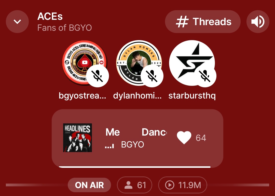 On air now with <a href="/DyMenorhomies/">Dylan Homies</a> and <a href="/starburstsvt/">Starburst SVT</a> 

Come and stream with us tonight ACEs, Starbursts and Dylan Homies!

📆: September 29, 2025
🕘: 8-11PM
📻: stationhead.com/c/aces

#SYNCph #DylanMenor
#BGYO #BGYO_HeadlinesEP