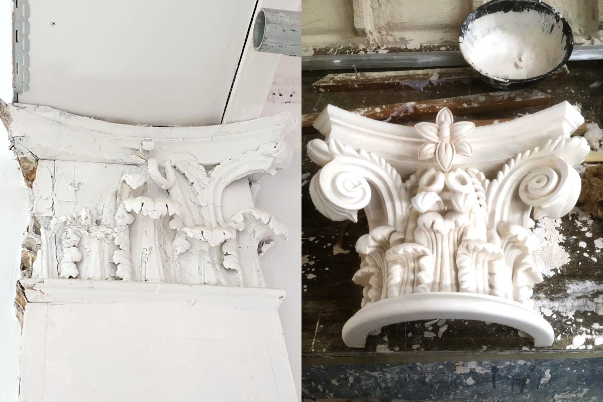 CSJbespoke's tweet image. Recreating a very heavily decayed ornate pillar cap! Isn&apos;t this just an amazing piece of work?
#bespokeplastermouldings #homeimprovements #home #cornice #fibrousplaster #love #art #satisfying #fun #restoration #craftsmen #skill #decoration