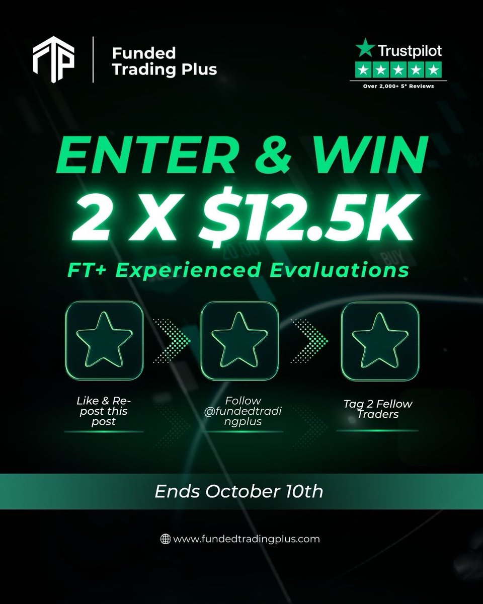 2 X 12.5K Giveaway 

How to enter: 

1.Follow <a href="/ictyahoo/">Y a h o o</a> <a href="/FundedTradingP/">Funded Trading Plus</a> 
2. Like and repost this post 
3.Tag 2  traders
4.Giveaway ends: 10/10/25 

PLUS - starting today, you also get 20% off with code 20EXPER. Don’t miss out!

Enter now and level up your trading journey