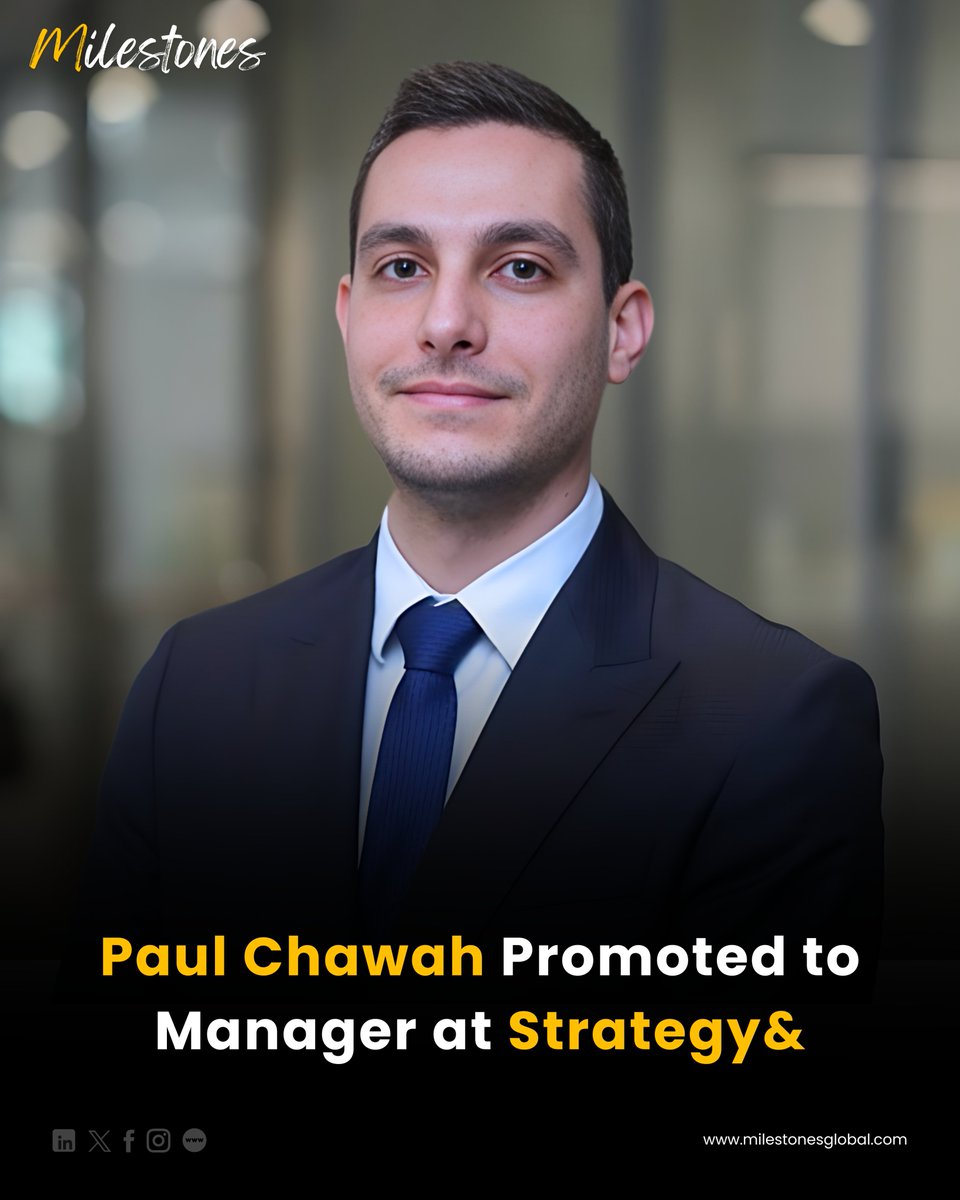 corpmilestones's tweet image. Paul Chawah has been promoted to Manager at Strategy&amp;amp;, bringing expertise in strategy design, business planning, and organizational effectiveness across the Middle East.

#StrategyConsulting #Leadership #Milestones