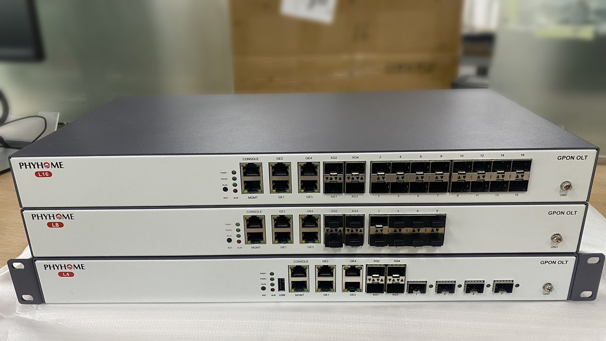 PHYHOME1's tweet photo. #PHYHOME #GPON #OLT Ver 2.0 series is a 1U sized, high compact device that includes three product forms: 4/8/16 GPON ports. Support #FTTx fast access to meet the networking needs of various scenarios such as homes, parks, buildings, and enterprises. https://t.co/teOnvuk50n