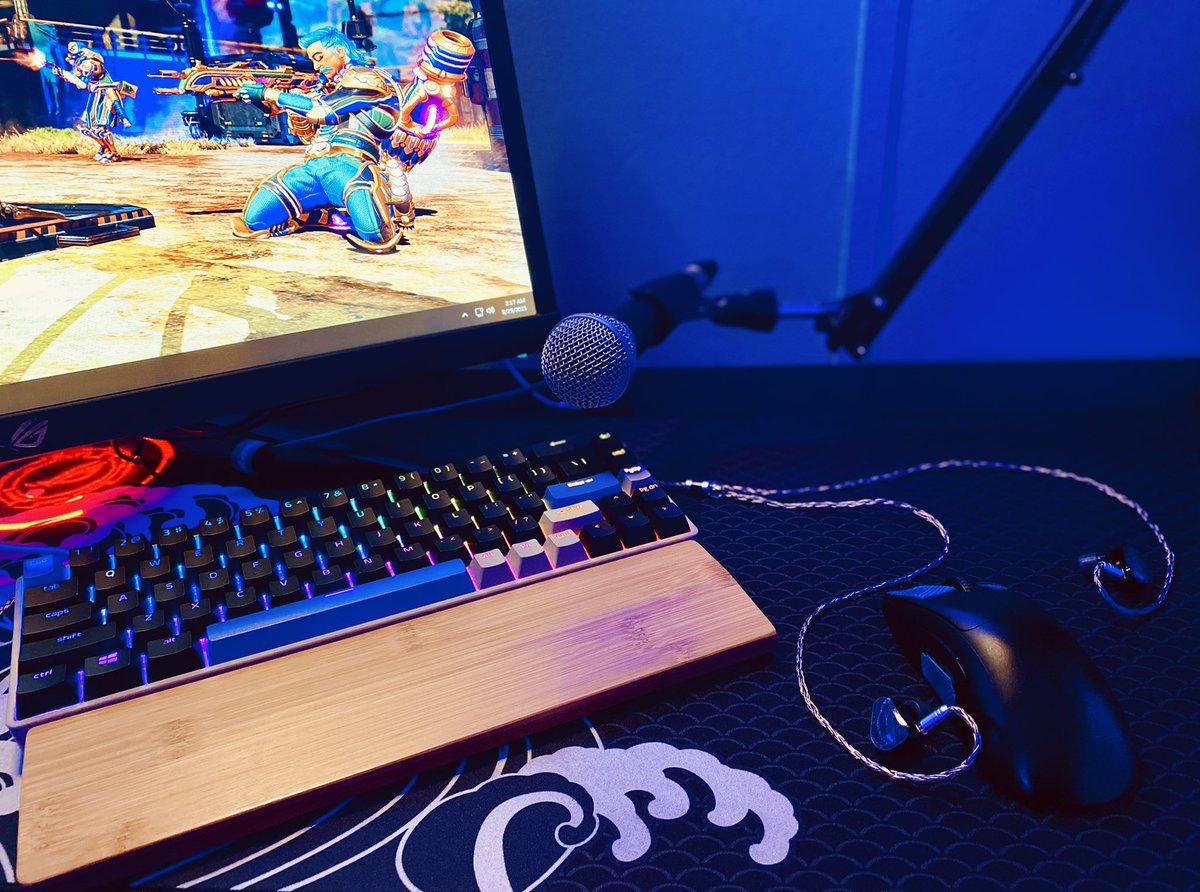 All new stuff for the setup 😇
G65 Drunk Deer
Kothar wrist rest (amazon)
Zero blue iems
Shure sm58
Death adder v3 pro (old)
Aqua Control + Mat (old but unused)
*Not affiliated just stuff I like, 
Also **new to pics take it ez on me plz 😅