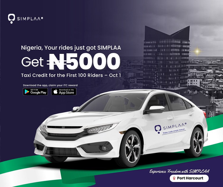 simplaa_ng's tweet photo. Port Harcourt, it’s your turn! 🎉

This Independence Day, Simplaa is giving the first 100 riders an exclusive gift, ₦5,000 taxi credit to enjoy stress-free rides around the city. 💜

Download the Simplaa app now and claim your spot. Don’t miss it!

#simplaa #simplaanigeria https://t.co/8uXekWESKG