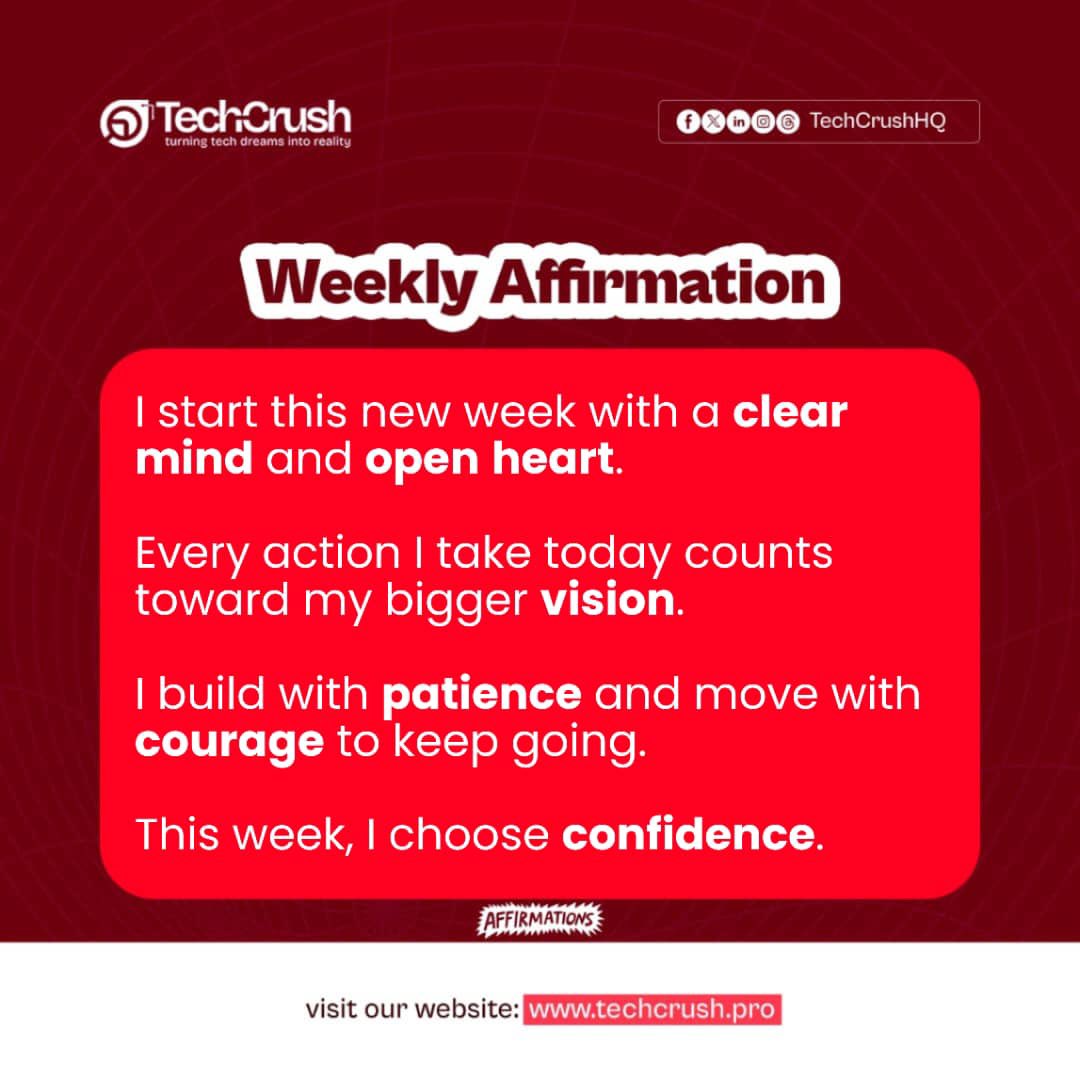 TechCrushHQ's tweet photo. Every new week is another opportunity to grow, build, and keep moving forward. 

Progress doesn’t always come in giant leaps, sometimes it’s the small, consistent steps that bring us closer to our bigger vision. https://t.co/sUZa5fMNfv
