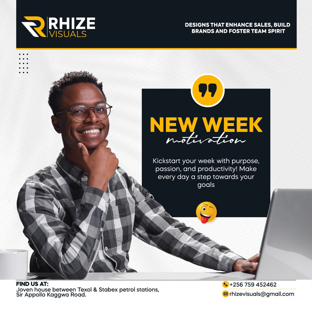 New week, new energy! Let’s crush goals with passion + purpose. #MondayMotivation #rhizevisuals