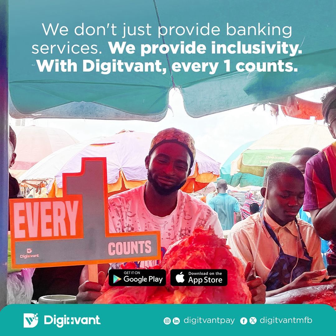 digitvantMFB's tweet photo. Everyone counts! We are committed to financial inclusivity at Digitvant. Join us today!
.
.
.
#Digitvant #Digitvantpay #Financialinclusion https://t.co/CFLnteLDFp