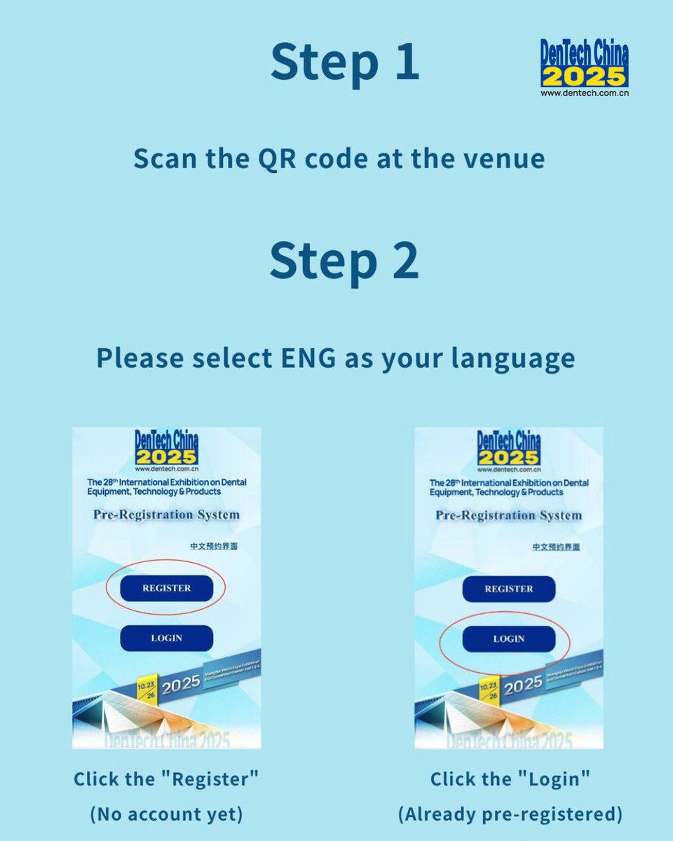 DenTechChina's tweet photo. We have simplified the entry process for you with just one guide. DenTech China aims to create a smooth entry experience. We are ready to help you stay ahead and seize the market opportunity. Follow the steps below to get ready now!
PRE-REGISTER at https://t.co/LzAj4MkSwU https://t.co/31meNb5CZa
