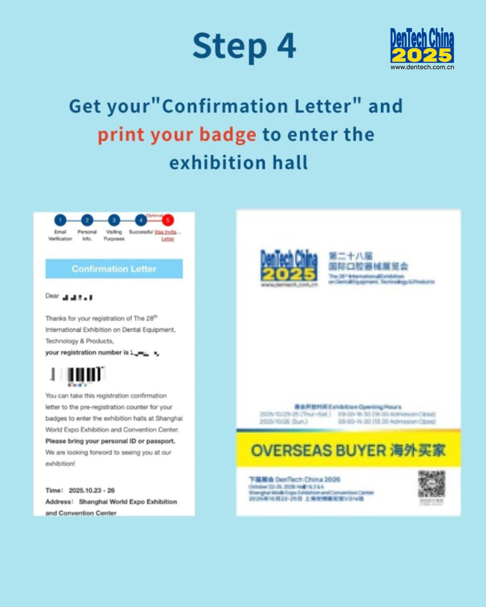 DenTechChina's tweet photo. We have simplified the entry process for you with just one guide. DenTech China aims to create a smooth entry experience. We are ready to help you stay ahead and seize the market opportunity. Follow the steps below to get ready now!
PRE-REGISTER at https://t.co/LzAj4MkSwU https://t.co/31meNb5CZa