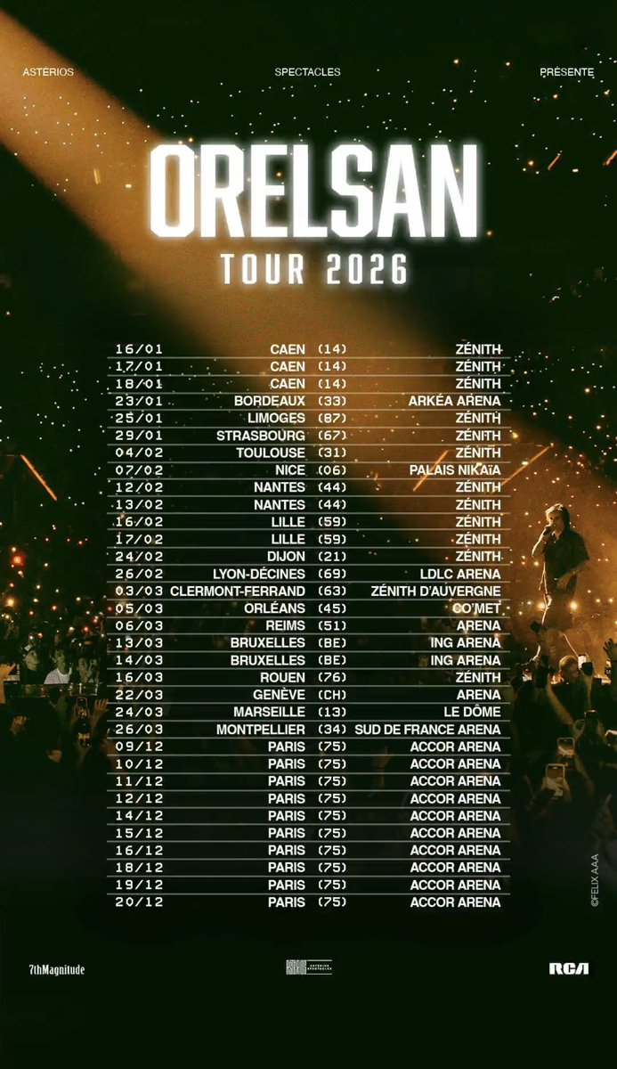 🤯 Orelsan vient d’annoncer 10 Bercy en 2026 ! Sans oublier les 3 dates à la maison en début d’année pour le lancement de sa tournée 😍

Let’s gooooooo !

#Orelsan #OrelsanTour2026