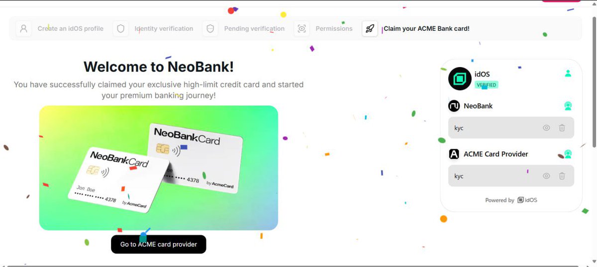 romvnoow's tweet photo. GM CHAMPS 🫶🏻
tested the @idOS_network demo today, 
when i signed up for idOS, i only did facesign , no docs needed, just human check, 
but in the demo neobank flow they asked me to upload docs. and now i finally get it, idOS doesn’t force you to do kyc everywhere, it just stores the credential once, 

next apps don’t need me to re-upload anything, they just pull the proof i already shared
proof once, reuse forever 
do you think this will really work the same way in real apps?
sharing my screen cuz in demo mode it feels powerful
