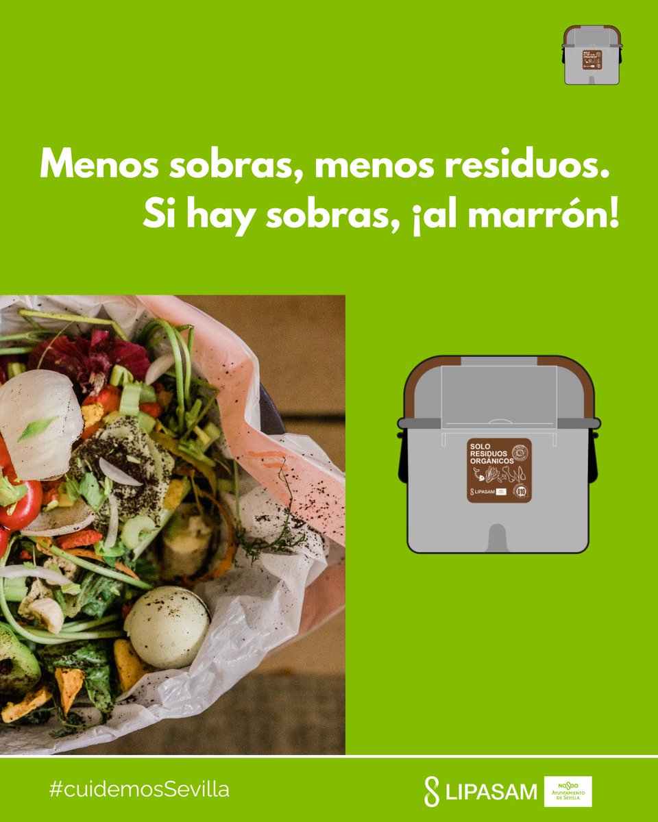 LipasamSevilla's tweet image. 📢 ¿Sabías que solo los residuos orgánicos van al contenedor marrón?
Evita plásticos, papeles o cartón, deposita sólo restos comestibles, cáscaras, posos de café … 🍌🍅

El #compost devuelve vida al suelo. Todo lo orgánico que deposites correctamente en el contenedor marrón