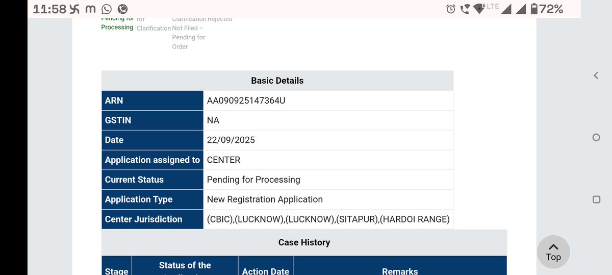 adv_deepakgupta's tweet photo. I have applied for GST registration and got this ARN AA090925147364U on 22/09/25. After completing of one week till now no response from any of the authorities. @GST_Council @cbic_india all documents are complete. Is this the ease of doing business in up @myogiadityanath https://t.co/tX52ZjpVH6
