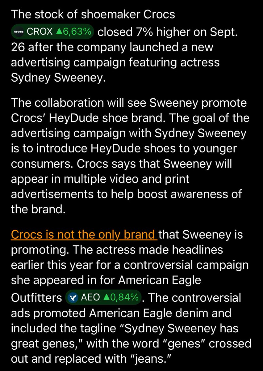 RobertPietraga's tweet photo. #wiedza 🇺🇸 #akcje
🔸 #crox
Na ratunek Sydney Sweeney.
Rusza kolejna kampania reklamowa.
W piątek akcje #crox odrabiały ostatnie spadki .
Więcej w artykule screen poniżej.
Źródło : @TipRanks https://t.co/CVQuzFp8PV