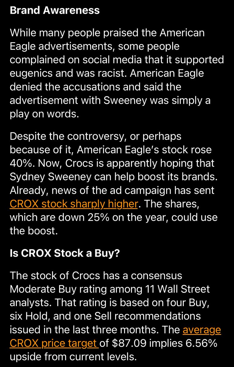 RobertPietraga's tweet photo. #wiedza 🇺🇸 #akcje
🔸 #crox
Na ratunek Sydney Sweeney.
Rusza kolejna kampania reklamowa.
W piątek akcje #crox odrabiały ostatnie spadki .
Więcej w artykule screen poniżej.
Źródło : @TipRanks https://t.co/CVQuzFp8PV