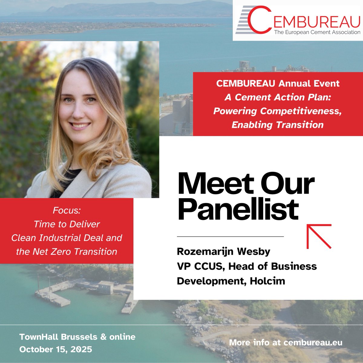 Cement_Europe's tweet image. 💡 Innovation spotlight: Rozemarijn Wesby (Holcim) joins our annual event panel! She brings insights on scaling up #CCUS, turning ambition into real business cases for #cement industry’s net zero future.
📅 15 Oct | Brussels & online
👉 Register here:
cembureau.eu/events/a-cemen…