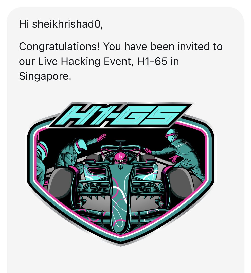 sheikhrishad0's tweet image. Heading to Singapore 🇸🇬 for the @Hacker0x01 Live Hacking Event!  

#hackforgood #h165
