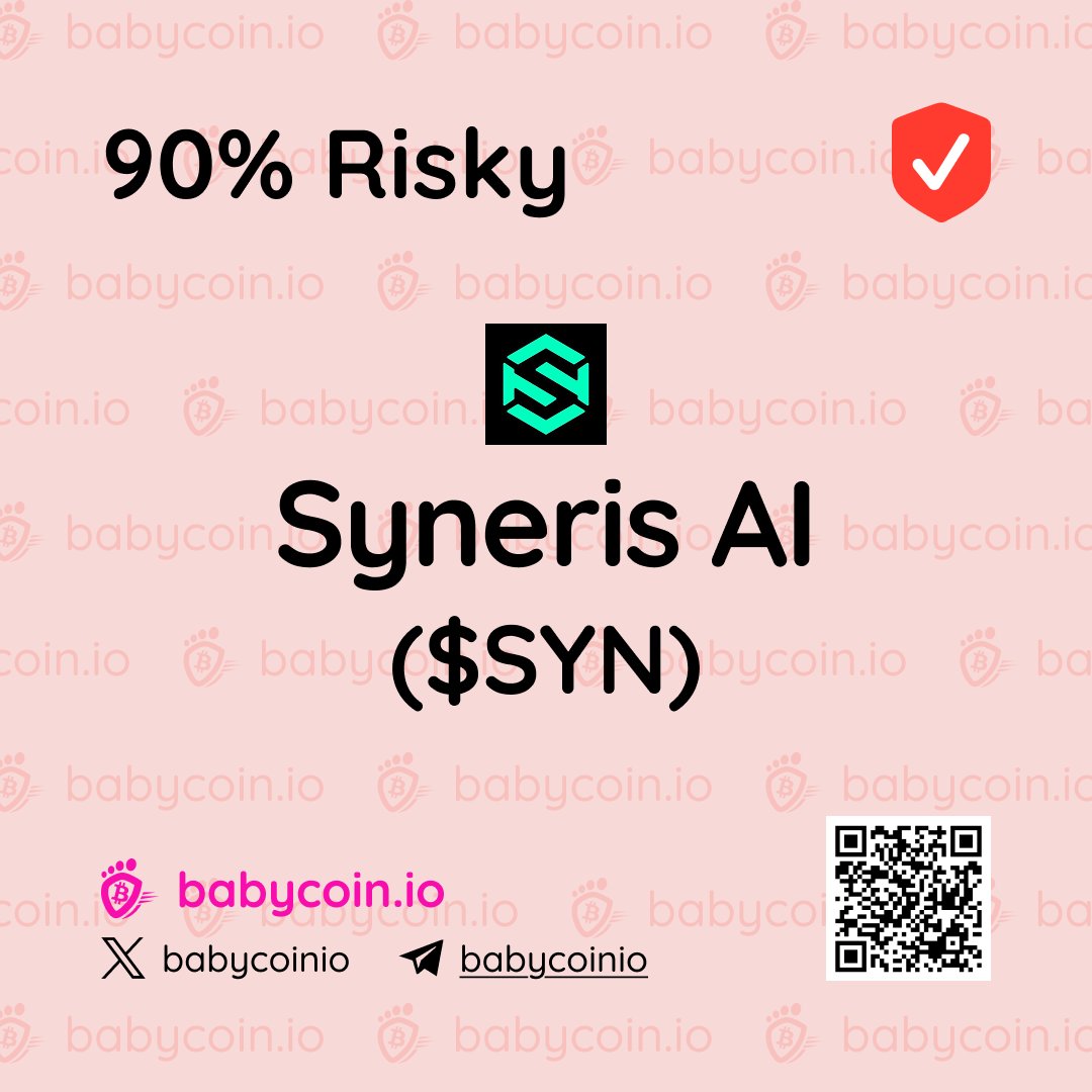 babycoinio's tweet photo. 90% Scam Score : Syneris AI ($SYN) 
Our Babycoin Analysis assigns this presale a 90% Scam Score, indicating a very high possibility of fraudulent risk. Major concerns include unrenounced ownership, absence of multi-sig security, oversized wallet limits, Minting and blacklisting Function, pseudo-presale setup, missing listing details, and poor team transparency. While an audit and refunds are enabled, these positives do not outweigh the critical red flags. Extreme caution is strongly advised.
#DYOR  #CryptoAlert  #Presale #scams #SmartContracts #ethereum #token #Transparency  #babycoin #wallets #fairlaunch #CryptoPresale #CryptoScam #PresaleSafety #CryptoSecurity #TokenLaunch #DeFi #Web3 #CryptoInvesting #ScamAlert #DYOR #CryptoCommunity #Blockchain #CryptoTips #BabyCoin #CryptoPresale #CryptoScam #CryptoSecurity #PresaleSafety #CryptoInvesting #CryptoTips #DYOR #ScamAlert #TokenLaunch #DeFi #Web3 #Blockchain #CryptoCommunity #CryptoWatchdog #Altcoins #CryptoProjects #100xGems