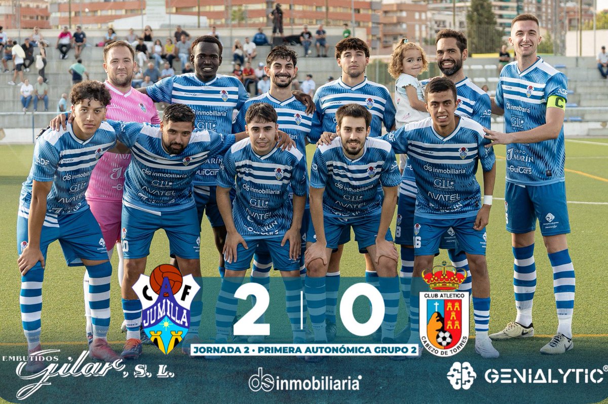 🔝⚽️ Segunda victoria de la temporada y pleno de puntos para colocarnos en lo más alto de la tabla.

✌️Dos tantos de Gonzalo en la primera parte nos dan la victoria ante el CA Cabezo de Torres en un gran partido de nuestros chicos.

#JumillaDSInmobiliaria #JumillaACF #Jumilla
