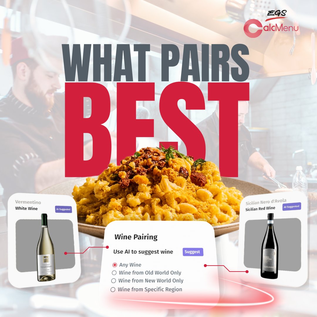 CalcMenu's tweet image. Think of CalcMenu AI-Assistant as your digital sommelier & sous chef! 🍷👨🍳 It suggests perfect wine pairings & dishes to elevate your guests' experience. Let us help you craft irresistible menus: bit.ly/49LdnLp. #CalcMenu #MenuPairing #GuestExperience