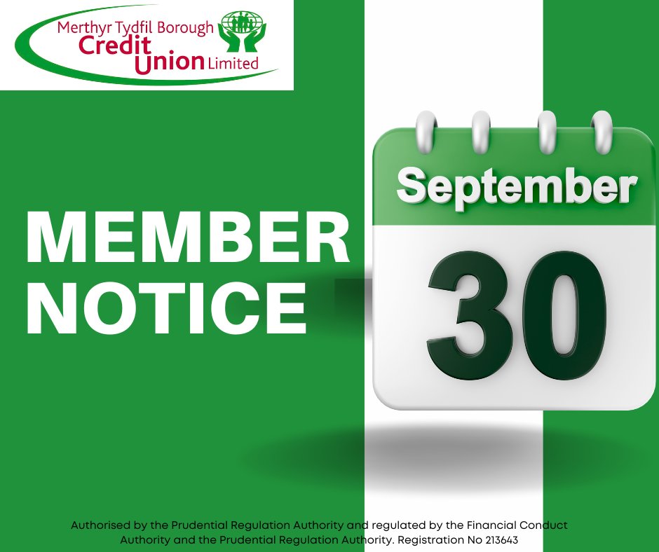 ‼️END OF FINANCIAL YEAR ‼️
 
Due to the end of our financial year, our online banking facility will be closed from 3pm Tuesday 30th September &amp; will reopen Wednesday 1st October at 9am.
 
This will only affect transfers and withdrawals
 
 We apologise for the inconvenience.