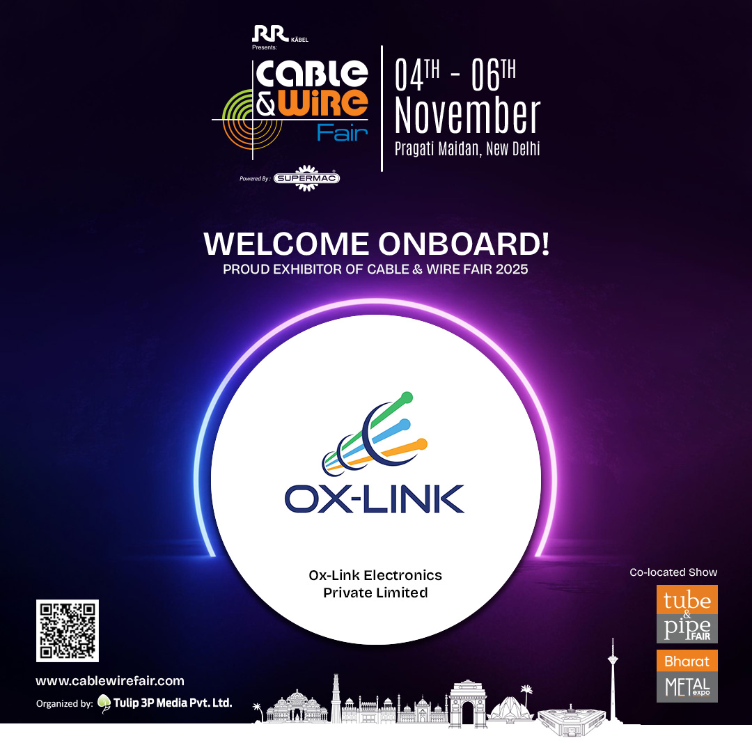 cablewirefair's tweet image. We are Honored to Welcome, @OxLinkCables at @CableWireFair 𝟐𝟎𝟐𝟓.

📅4-6 Nov 2025 |📍Pragati Maidan, New Delhi
🔗For more info, visit: cablewirefair.com

#CableWireFair #CWF2025 #WireExpo #CableExpo #WireExhibition #WireIndustry #CableIndustry #CWF #OxLinkElectronics