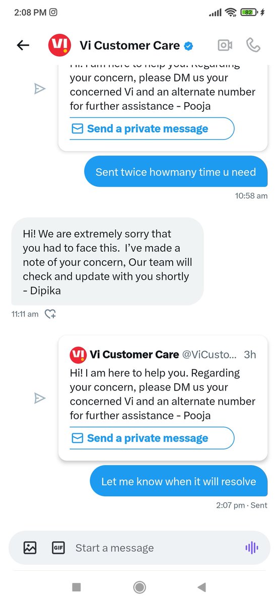 IndiDemocritus's tweet photo. @ViCustomerCare how many times I have to reply with no and alternate no..no update https://t.co/x0tukyakdU