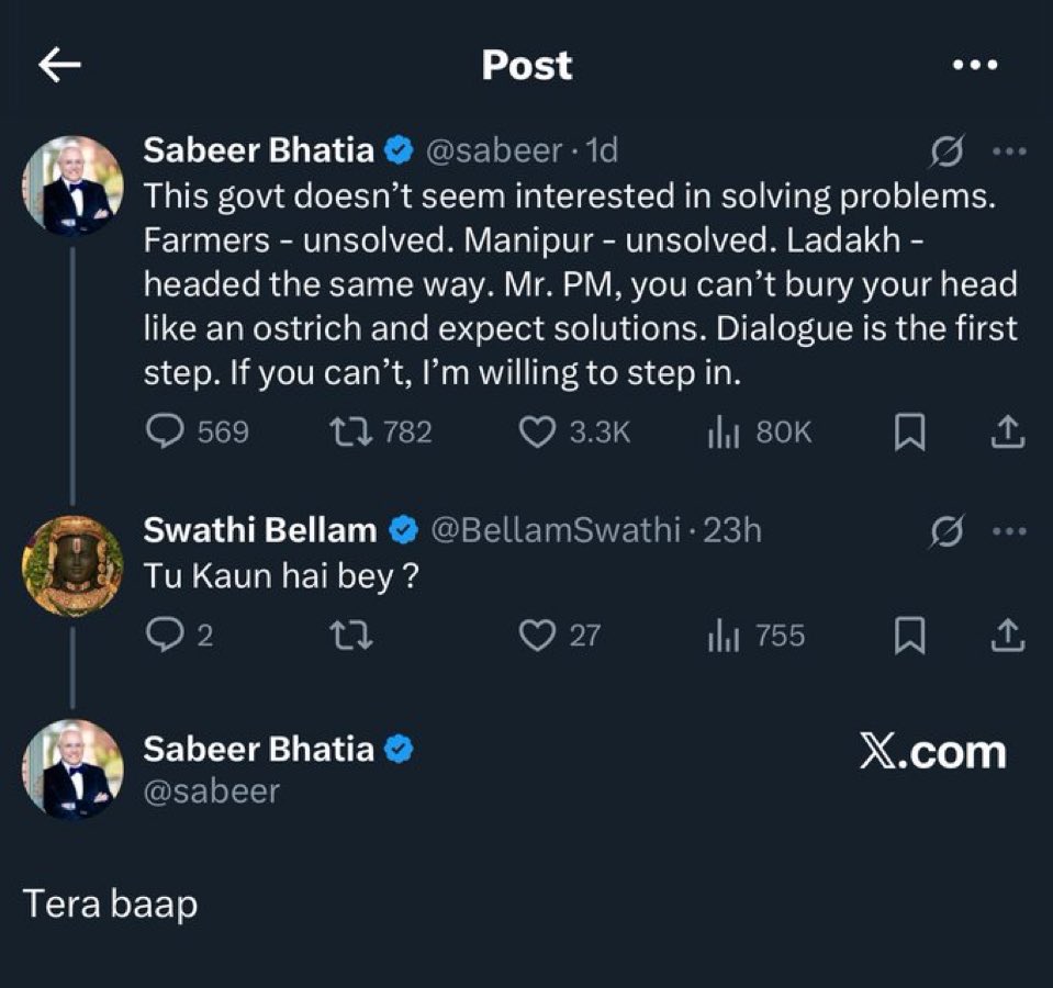 Sabeer Bhatia is dealing with filthy Sanghis the way they should be treated 😂😂

So much to learn from him