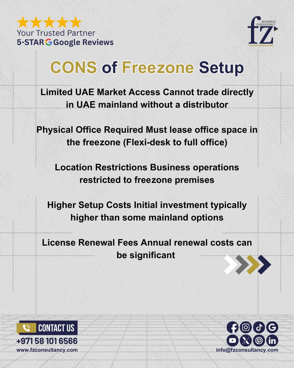 FZCONSULTANCY's tweet image. Freezone Setup: The Complete Truth

#FreezoneUAE #UAEFreezone #BusinessSetupUAE #FreezoneVsMainland #UAEBusiness #FZConsultancy #BusinessConsulting #StartupUAE #EntrepreneurGuide #BusinessDecisions