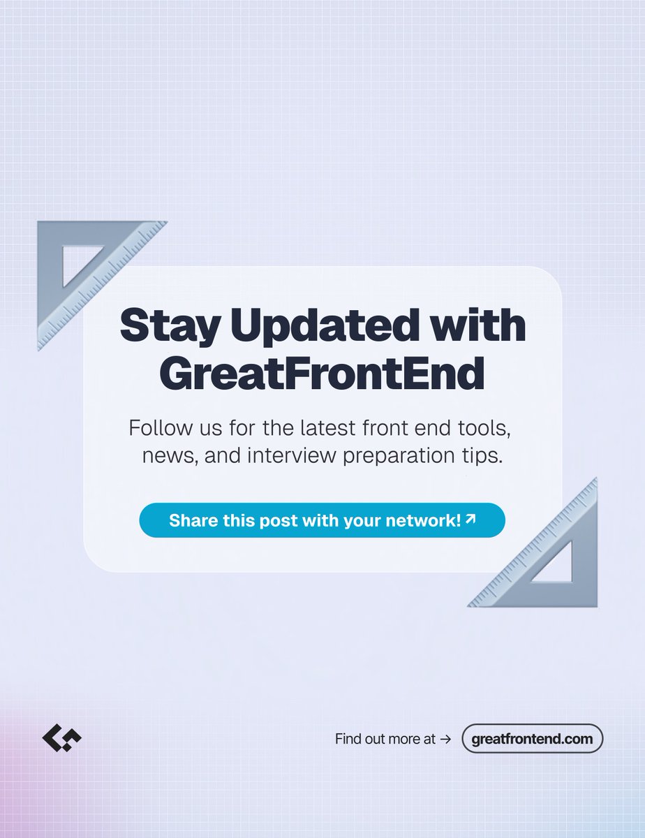 greatfrontend's tweet image. 4/4. Better UX = longer visits, lower bounce rates.
Want more front end tips that actually help?
👉greatfrontend.com/?utm_source=tw…
What’s your #1 frustration when testing responsive layouts?
#ResponsiveWebDesign #FrontEndDevelopment #WebDevelopment #CSS #greatfrontend
