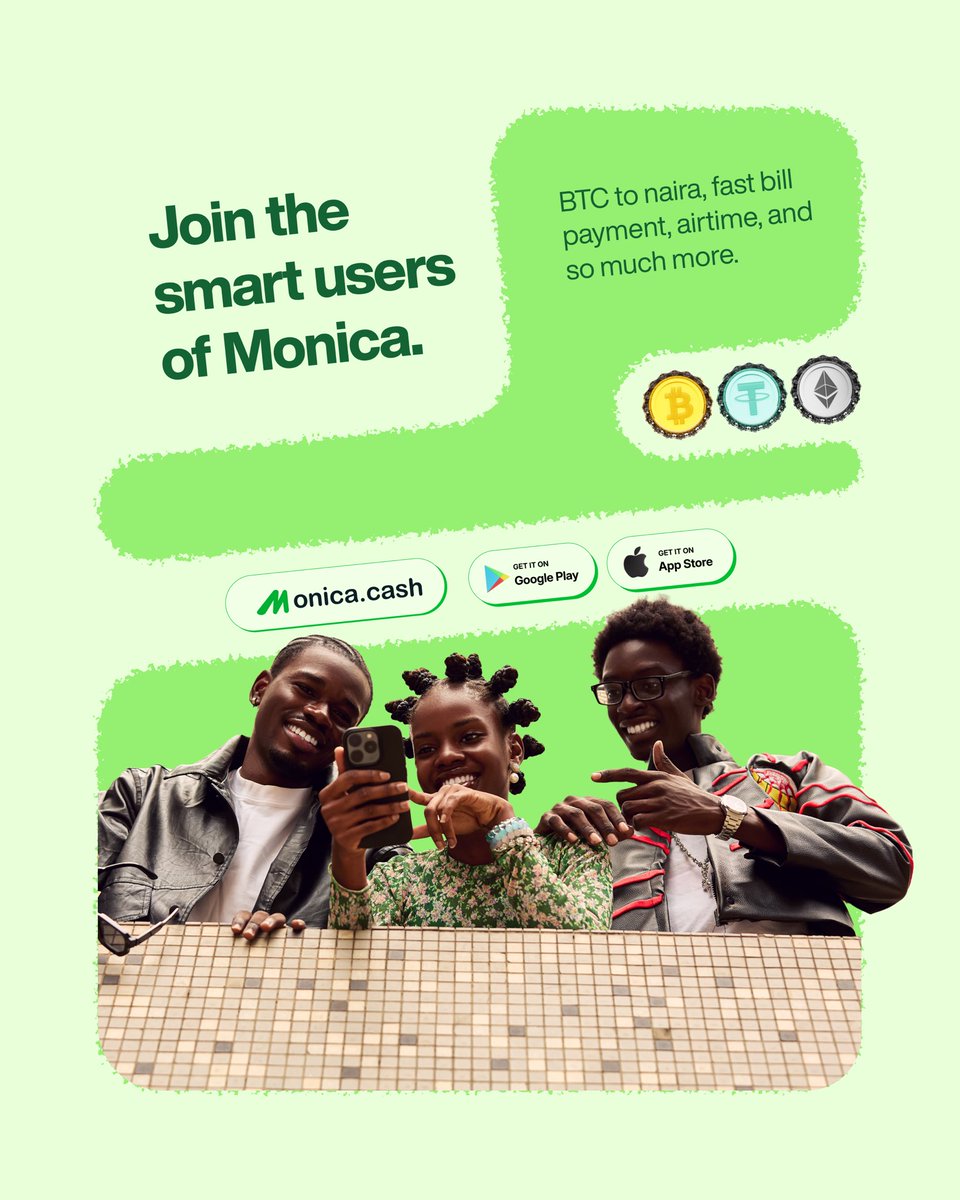 Monicanigeria's tweet photo. Join the smart users on Monica 🤩 and enjoy seamless crypto to Naira conversion, fast bill payments, a virtual USD card for shopping, and so much more. 🚀 Click the link in our bio to download the app and #jointheghengnow https://t.co/yZ8hCrSFUQ