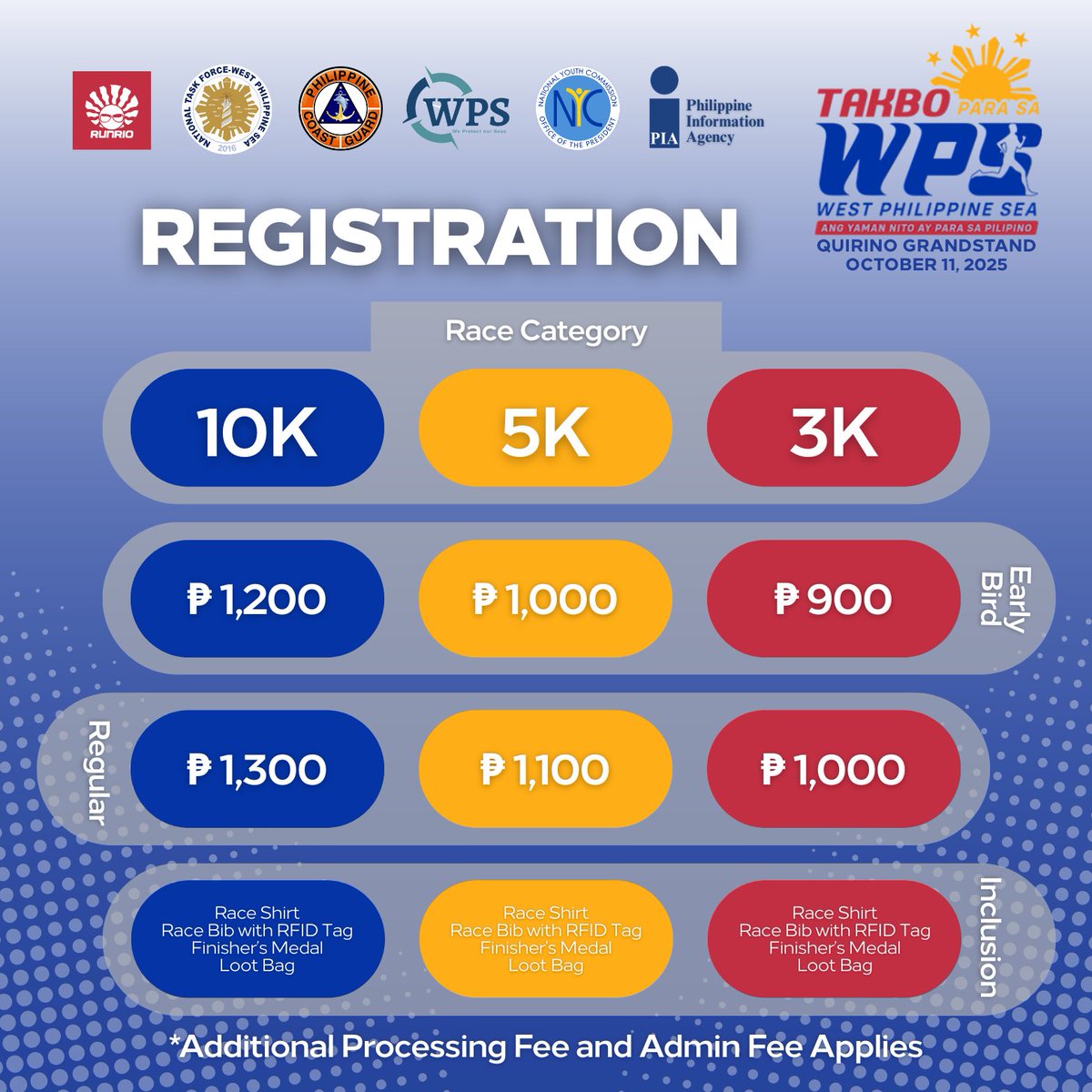 Only 2 weeks left to register for Takbo Para sa West Philippine Sea 2025! 🏃‍♂️🇵🇭

📍Join us at our new venue, BRIDGETOWNE CENTRAL PARK, PASIG CITY, on October 11.

For more info, check our post or click the link: 👇raceroster.com/events/2025/10…

#TakboParaSaWPS2025
#WestPhilippineSea