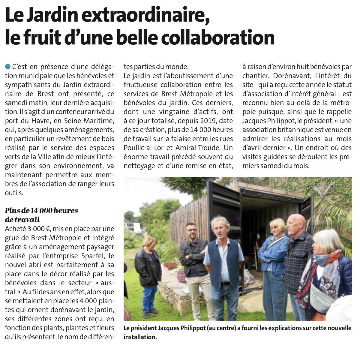 Merci au journal <a href="/TLGBrest/">Le Télégramme Brest</a> pour son article sur le dernier aménagement paysager du jardin extraordinaire de Brest relatant l’aide précieuse du service des espaces verts de la Métropole <a href="/FCuillandre/">François Cuillandre</a> <a href="/nedelecyohann/">Yohann Nédélec</a>
