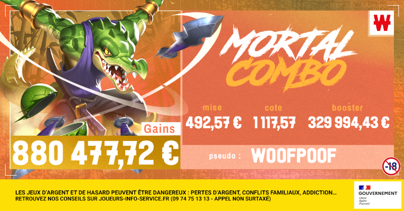 WinamaxSport's tweet photo. On en connaît un qui a passé un bon week-end : 880 477,72 € dans la poche ! 🤯🤯🤯

✅ Un combo booster à 60 %
✅ 25 sélections gagnantes

Woofpoof a vu tout juste dans son #MortalCombo et ses 492,57 € de mise vont probablement changer sa vie ! 🔥