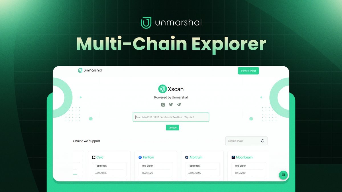 UnmarshalAI's tweet image. Track On-Chain Data with Unmarshal XScan 🔎 

Explore transactions, tokens, and wallet activity across 50+ chains.  

With our multi-chain explorer, get:  
→ Multichain wallet insights 
→ Decoded contract activity 
→ Real-time on-chain tracking  

👉 Try now:…