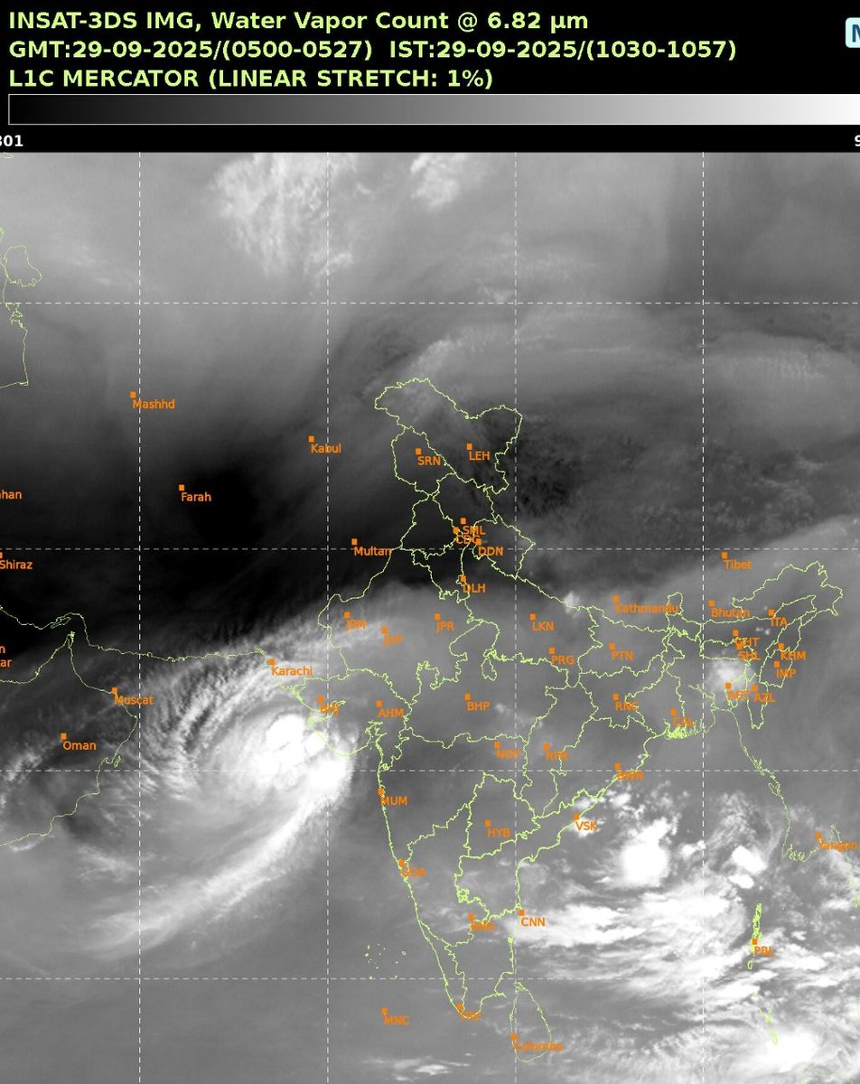 shetty_athreya's tweet photo. Amazing end September moisture push by the DD ๐ฑ
Pure #NegativeIOD magic!
Scattered thundershower activity can be expected in areas where monsoon hasn't withdrawn including Gujarat, eastern Rajasthan with scattered showers around Delhi and west MP, UP too next few days.
#Monsoon2025 will resume withdrawal from north Bharat around 5th Oct.
