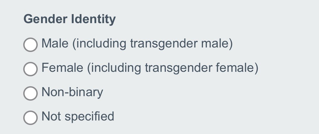 On an NHS self referral form. No option for sex. I don’t know what this means. Is a transgender male someone who is actually male or someone who identifies as male???
