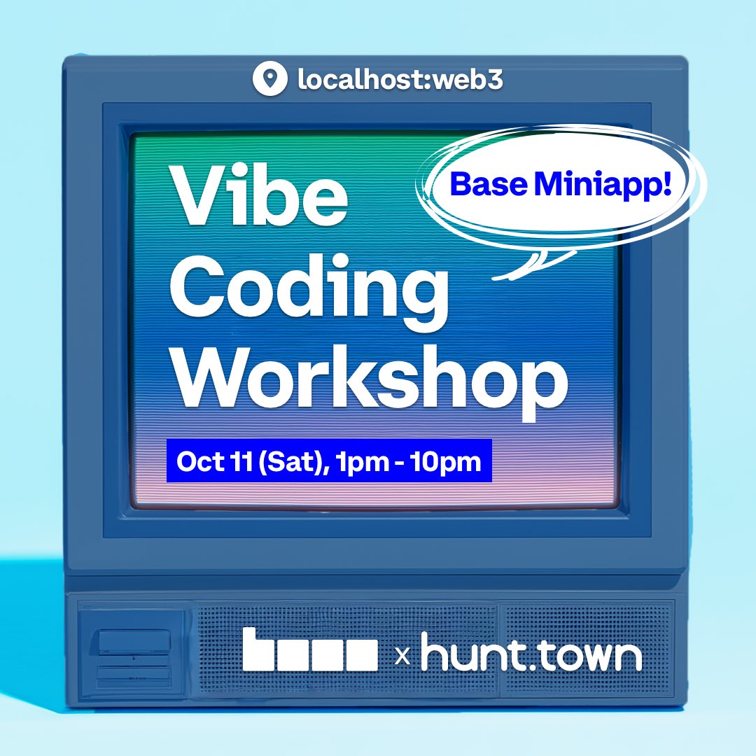I’m hosting a fun Vibe Coding Workshop!! 🎉 I’m a Web3 designer who built two <a href="/base/">Base</a> Mini Apps — including dropcast.xyz — with 100% vibe coding. I want to show you how easy and exciting it is to build a Base Mini App in just one day!

Big thanks to <a href="/steemhunt/">Hunt Town</a> for