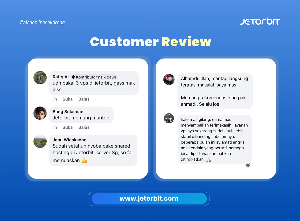 Terimakasih atas reviewnya  #Orbiters semoga layanan kami selalu puas dan membuat #Orbiters happy 💙

#jetorbit #jetorbitsipalinghosting #jetorbitreview
