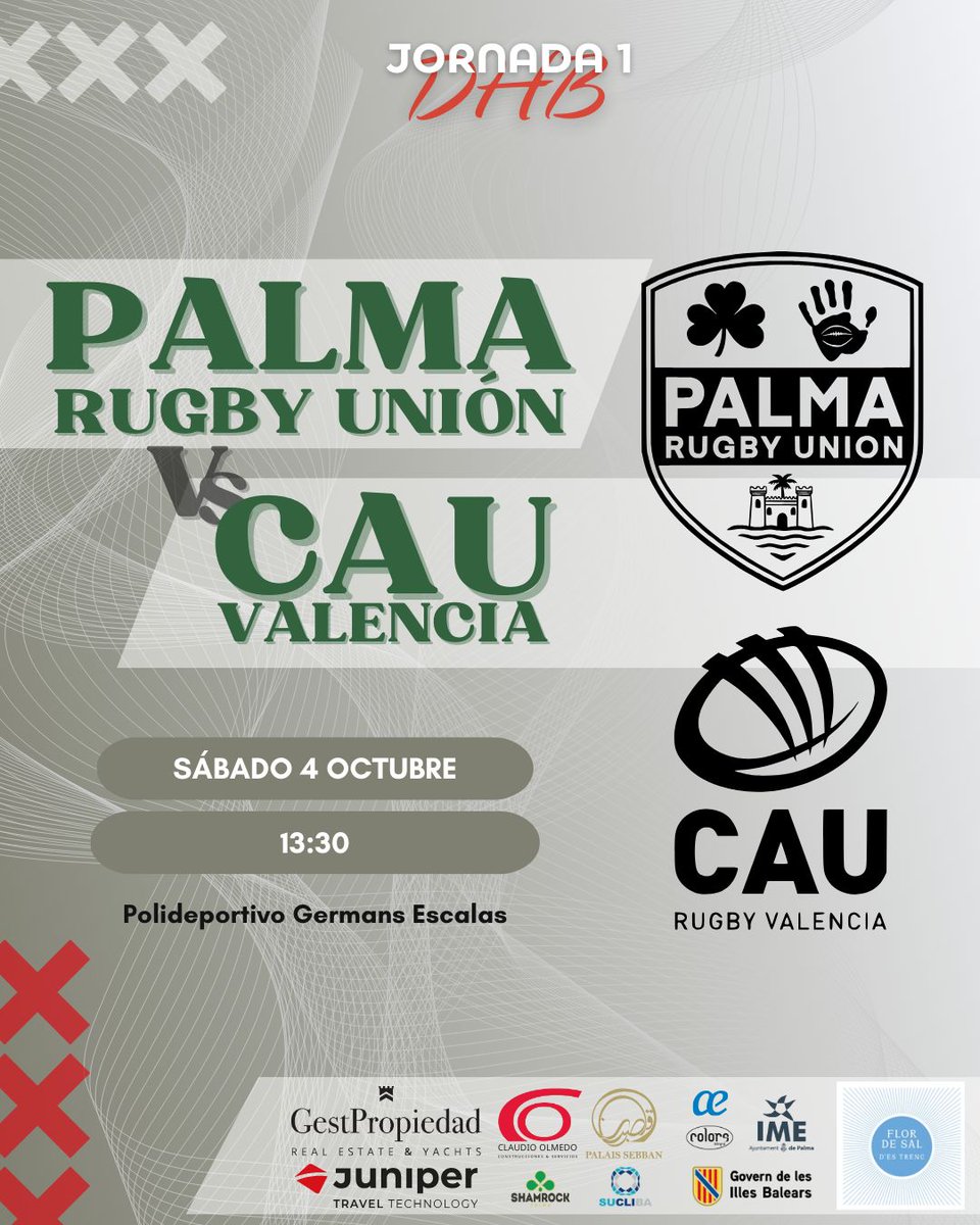 🏉🔥 ¡Arranca la temporada en DHB! 🔥🏉

El Palma Rugby Unión debuta en División de Honor B y... ¡lo hace en casa! 💚🤍.

👉 No faltes, ven con familia y amigos, y acompáñanos en este estreno que marcará el inicio de una nueva etapa.

#VamosPRU #UniónConPasión <a href="/CaurugbyVLC/">Cau Rugby Valencia</a>