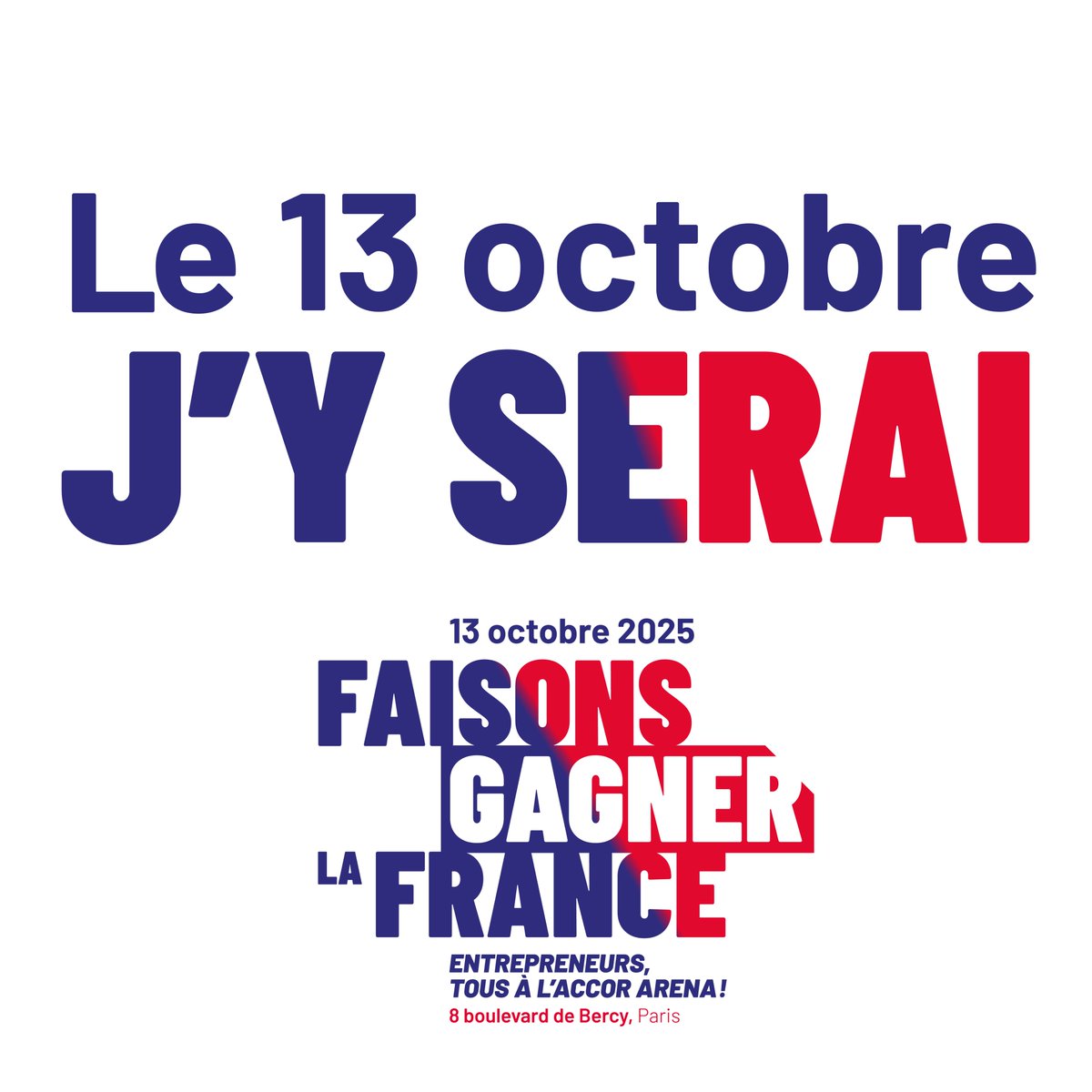 La France a besoin de ses #entrepreneurs. Le 13 octobre à l’Accor Arena, faisons bloc. 
👉faisonsgagnerlafrance.com/mobilisation-g…