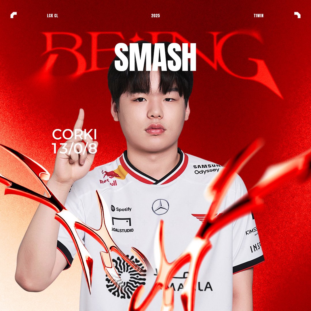 T1LoL's tweet photo. [2025 #LCKCL PO R4 vs BFX]

결승까지 단 두 걸음! 오늘의 첫 POG 는 ‘Smash‘ 선수입니다!
Only two victories are needed to the Finals! ‘Smash’ is the first POG today.

#TogetherAs1 https://t.co/Ba7P3Tfe9Y