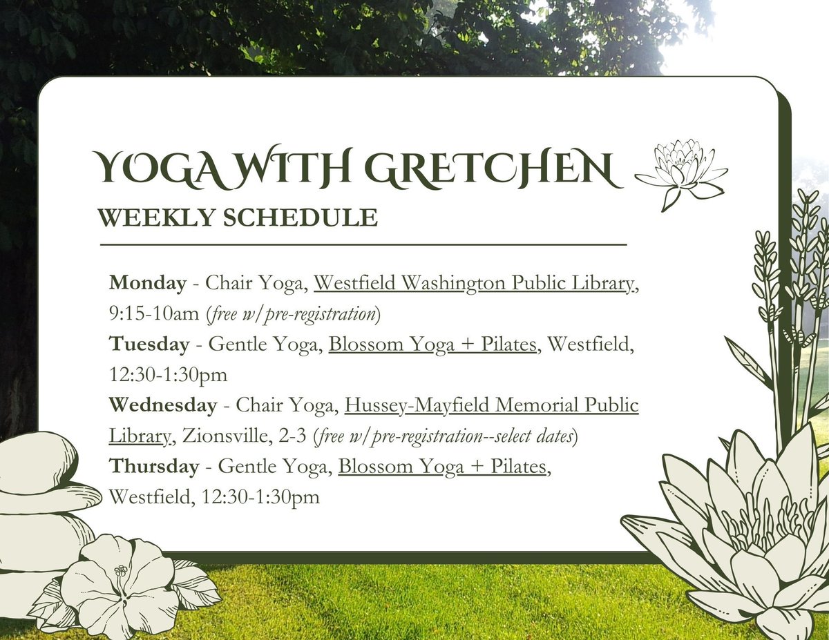 YoginiGretchen's tweet image. @everyone

Start your week on the right foot by joining me for #yoga!

[Be sure to check the Zionsville Library schedule before heading over as I generally teach every other Wednesday there. Next class is 10/15.]

#yogapractice
#gentleyoga
#ChairYoga
#stretch
#MindBodyBalance