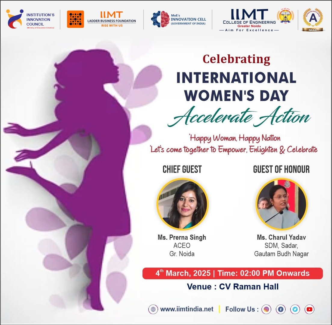 IimtIic's tweet image. 🌸✨ International Women’s Day 2025 ✨🌸
Theme: Accelerate Action

At IIMT Group of Colleges, we proudly celebrated International Women’s Day to honor the strength, resilience, and achievements of women across all walks of life. 👩‍🎓👩‍💼👩‍🏫