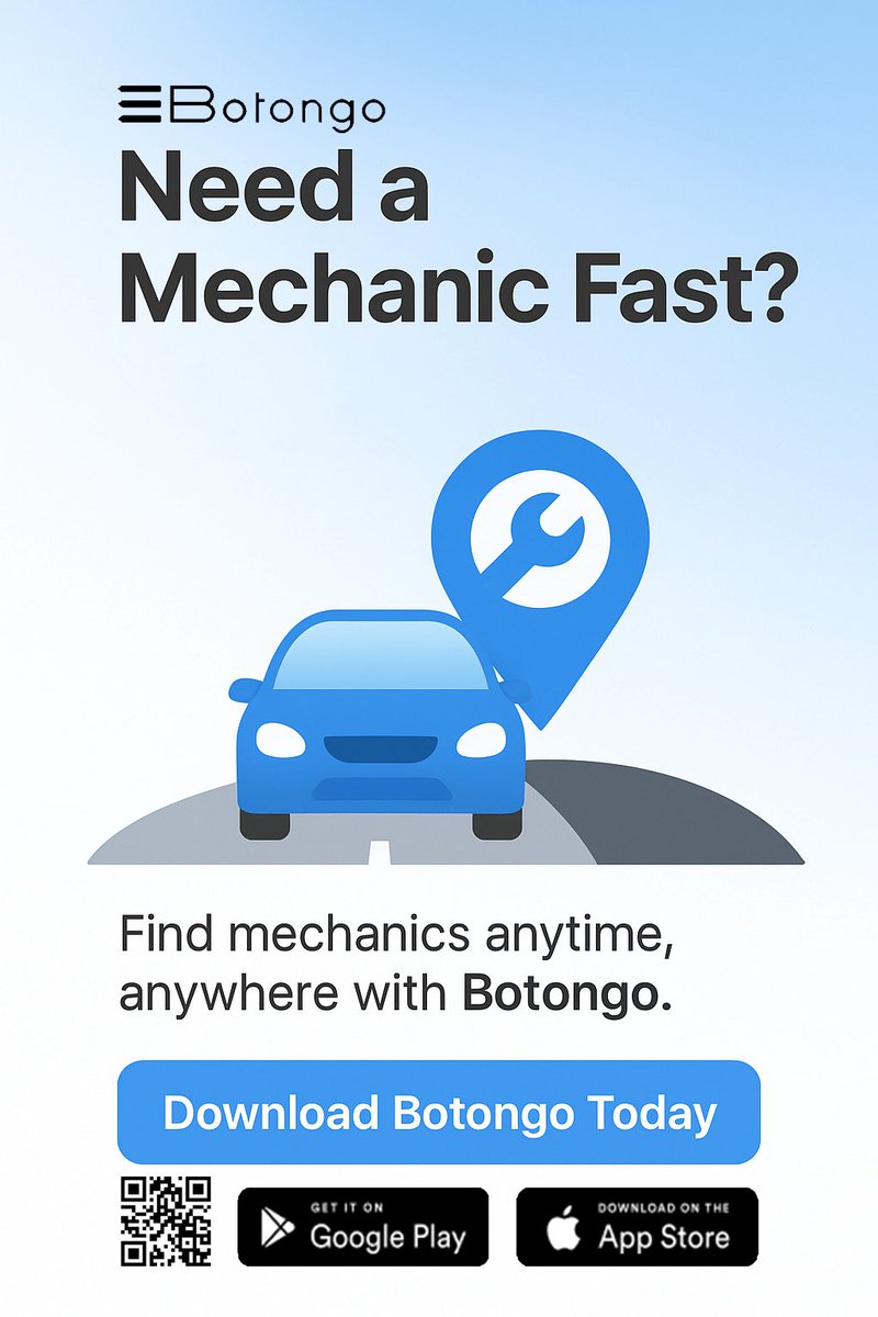 botongo_tech's tweet photo. No more begging ‘who sabi mechanic here?’ Botongo connects you instantly to mechanics around you. ✅Get the app today on Google Play &amp; App Store!
#BotongoApp #CarFixFast #DriveWorryFree https://t.co/lDxsQ3sbM7