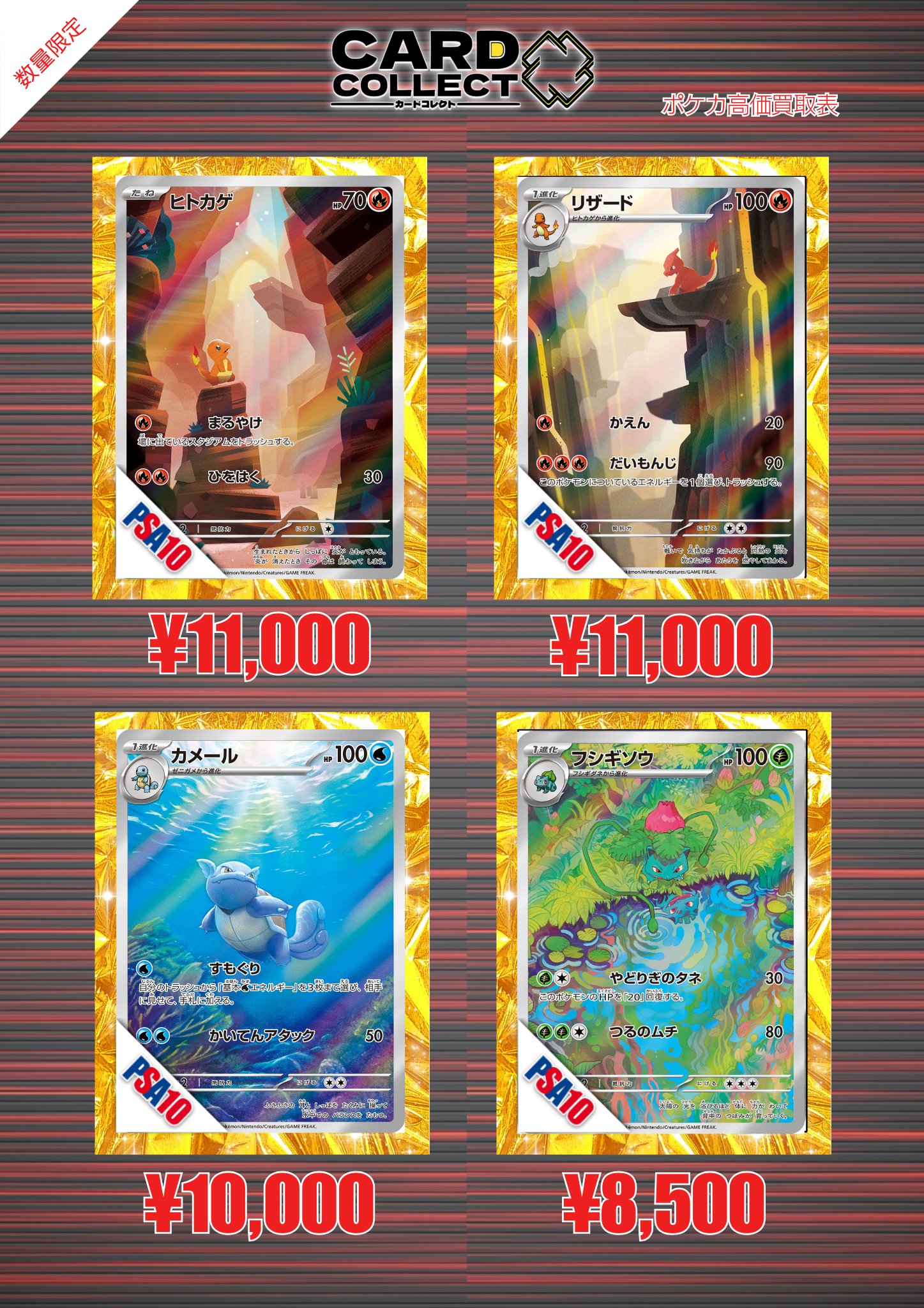 PSA10 ポケモンカードクラシック ヒトカゲ リザード フシギソウ カメール PSA10 ポケモンカードクラシック ヒトカゲ リザード フシギソウ