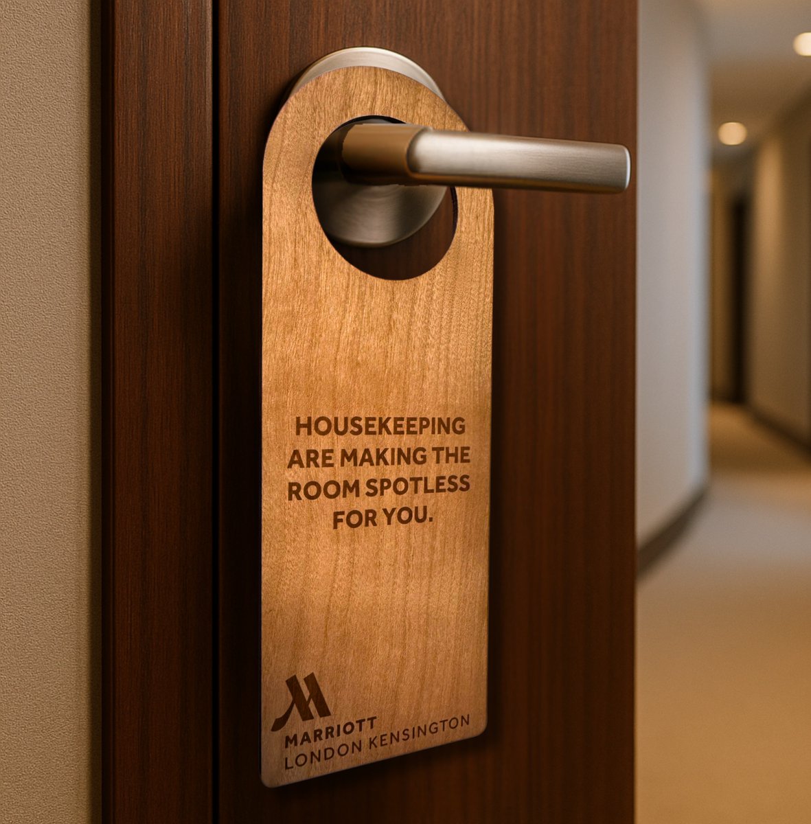Now then, what’s this stylish wooden sign on my <a href="/Marriott/">Marriott Hotels</a>  London Kensington hotel room door? 🤔

That's one way to say 'Do Not Disturb' in style. 

Get yours 👉 zurl.co/Yg3ib

#Hospitality #CustomPrinting