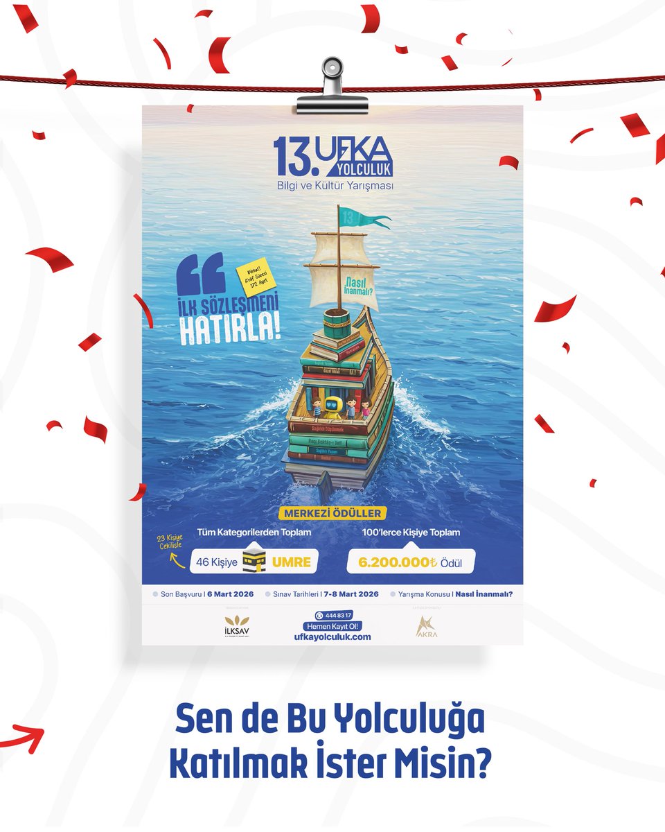 13. Ufka Yolculuk’ta sizleri ‘Nasıl İnanmalı?’ sorusunu yanıtlamaya ve hep birlikte ilk sözleşmemizi hatırlamaya davet ediyoruz.
Kaydolmayı ve sevdiklerinizle paylaşmayı unutmayın.

Kaydınızı ufkayolculuk.com sayfası üzerinden yapabilirsiniz.

#13ufkayolculuk